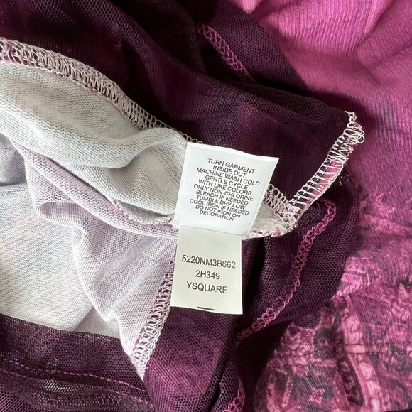 One World Tunic Top Size Medium Mesh Skirted Hem Brushed Knit Pink Purple Hi Low - Picture 7 of 8